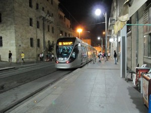 Jerusalem Light Railway at night
