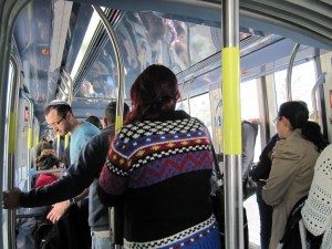 Light railway train into town