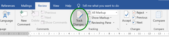 Word Track Changes Feature